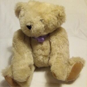 Vermont Teddy Bear Co.Classic Jointed Teddy Bear Plush Purple Ribbon Handmade